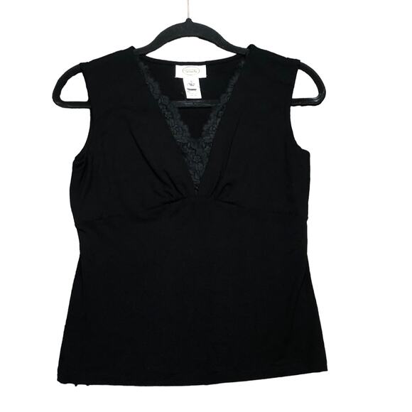 Talbots V-Neck Lace Pullover Top Black Women's Size Small - Picture 1 of 6